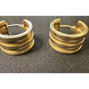 Vintage 14k Gold Israel Shrimp Hoop Earrings Ribbed Huggie 3.5g Estate